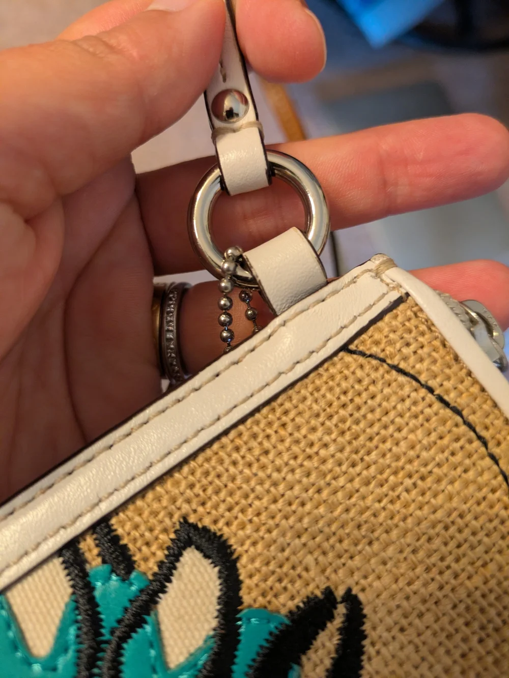 Coach Rare Y2K Floral & Bee Wristlet Wallet with White Leather Trim